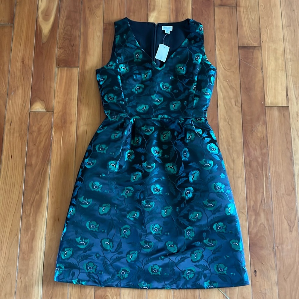J Crew Black Dress w/ Green Flowers